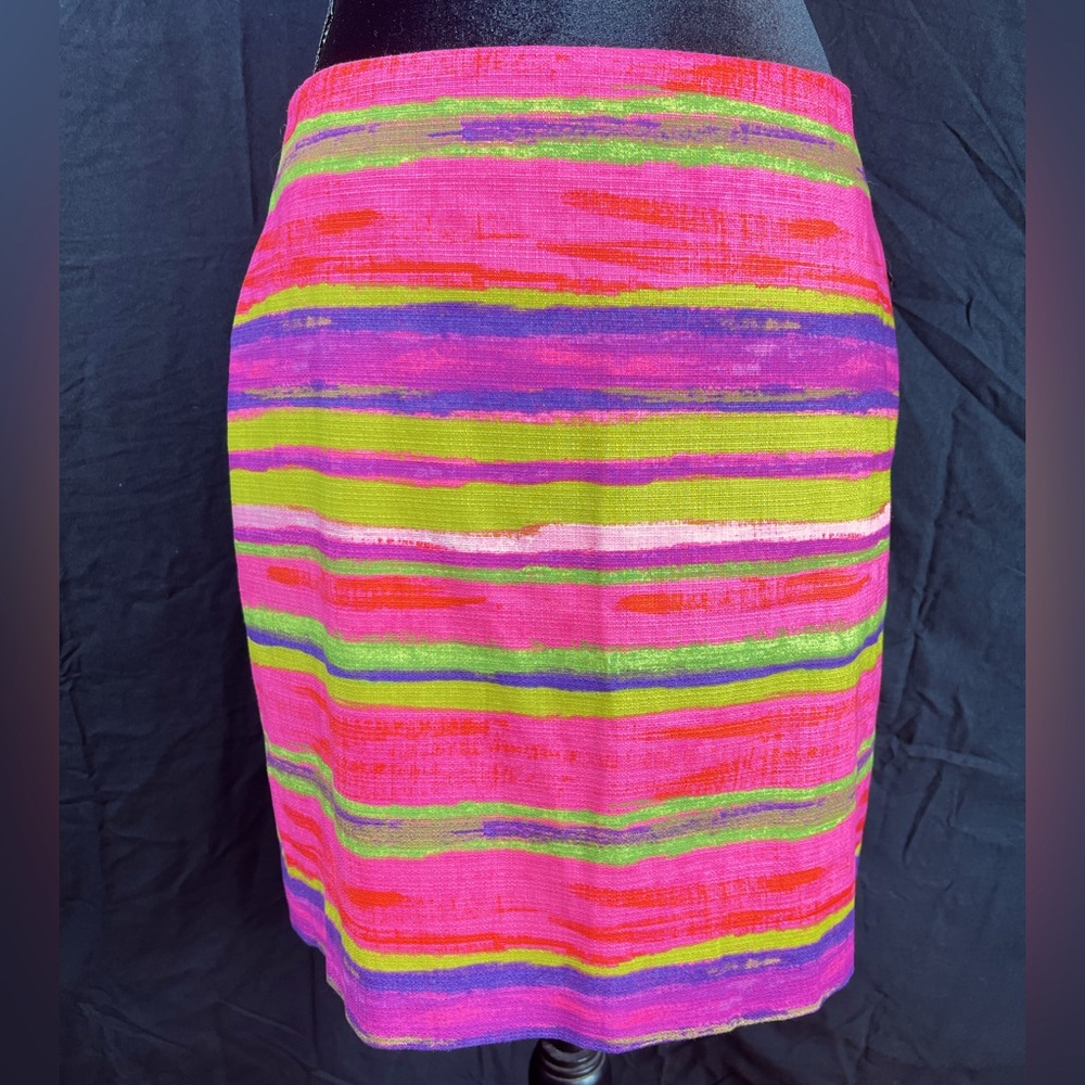 Ann Taylor Pink and Green Abstract Striped Cotton Mini Skirt | Size 8P | NWT